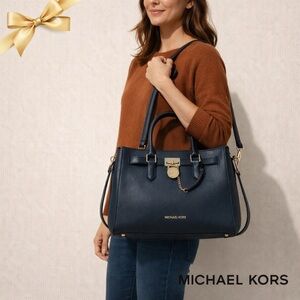 Michael Kors Hamilton Navy Leather Satchel